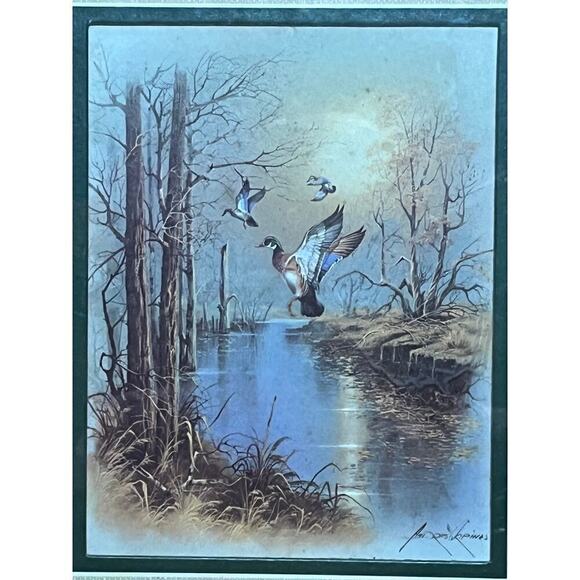 Flying Mallard Ducks Over River Andres Orpinas Framed Matted Art Print. Signed - Picture 3 of 5